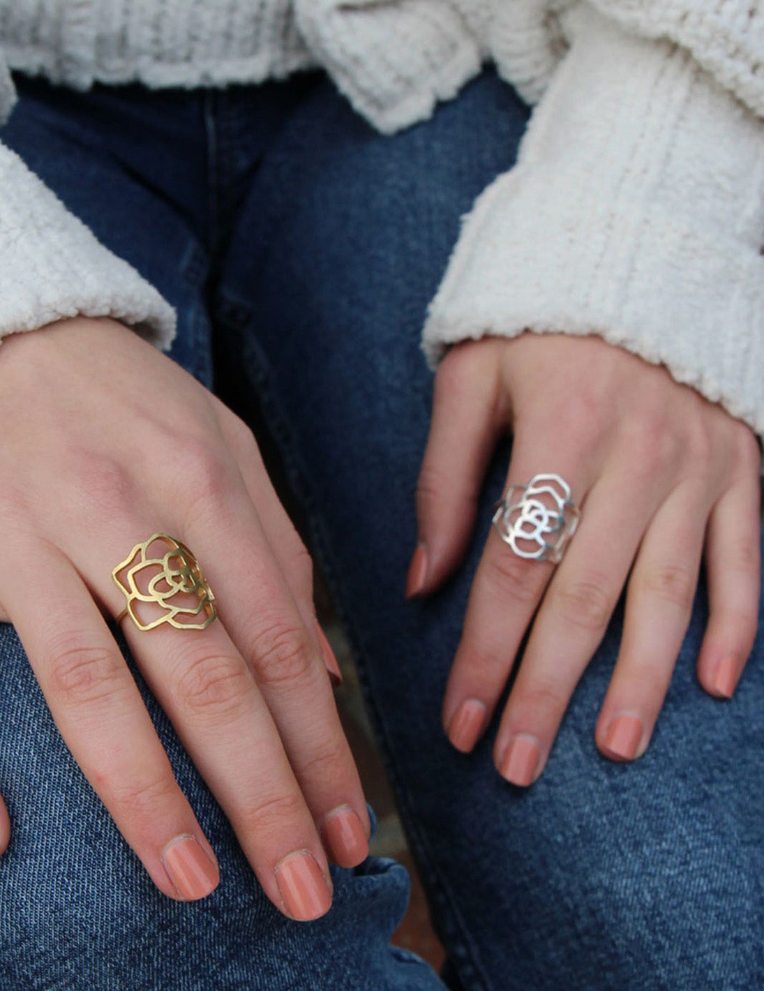 Silver & Gold Rose Rings